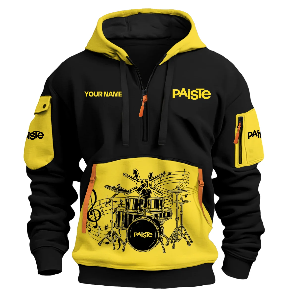 Paiste Drums Exclusive Logo - Personalized Hoodie Half Zipper QTDRU260425A1PST - Yellow