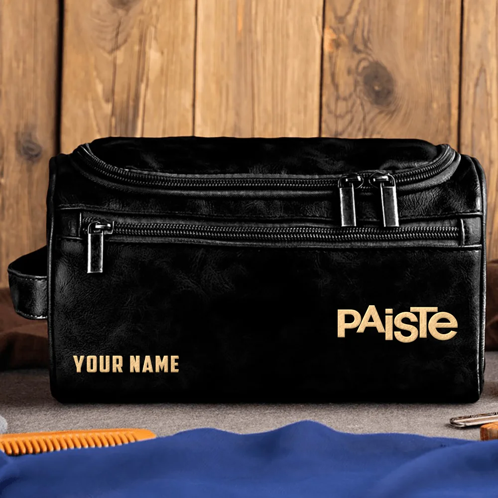 Paiste Drums Exclusive Logo - Personalized Leather Toiletry Bag QTDR210425A1PST - Black