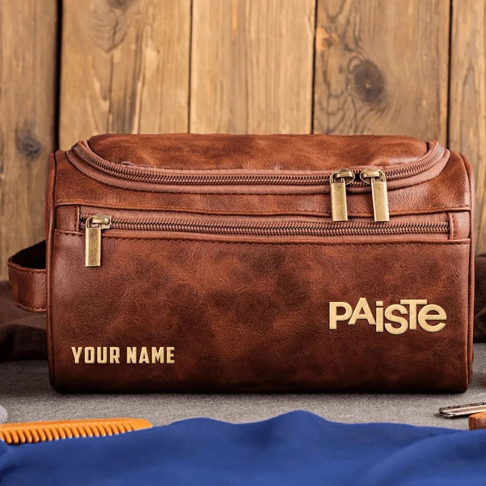 Paiste Drums Exclusive Logo - Personalized Leather Toiletry Bag QTDR210425A1PST - Dark Brown