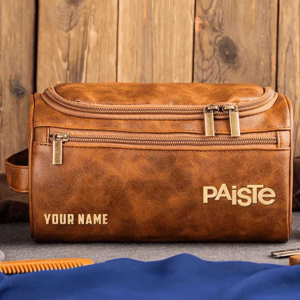 Paiste Drums Exclusive Logo - Personalized Leather Toiletry Bag QTDR210425A1PST - Light Brown