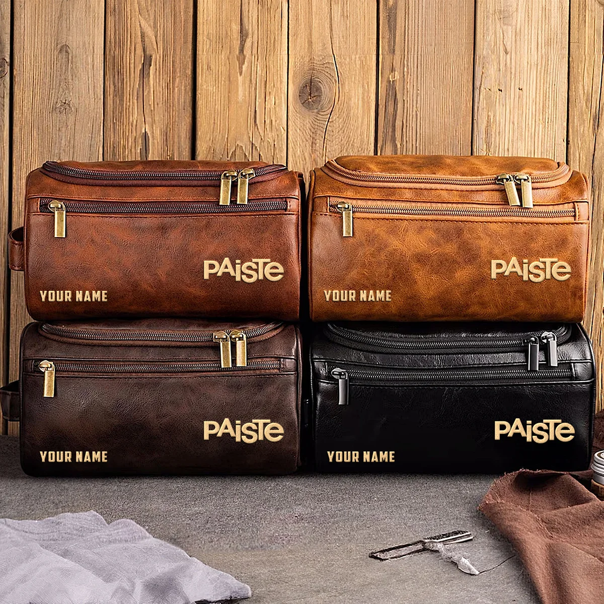 Paiste Drums Exclusive Logo - Personalized Leather Toiletry Bag QTDR210425A1PST - Light Brown