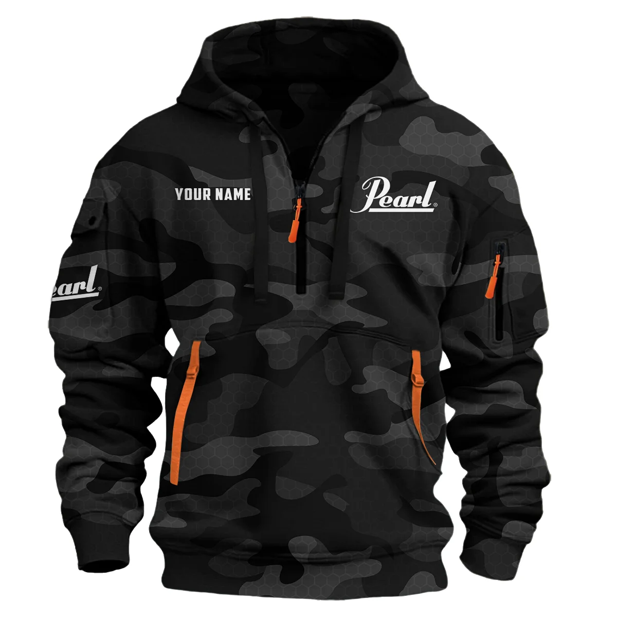 Pearl Drums Exclusive Logo - Personalized Hoodie Half Zipper QTDR210425A3PRL - Black
