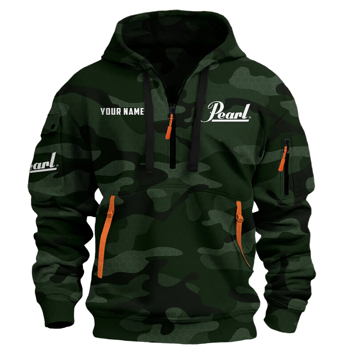 Pearl Drums Exclusive Logo - Personalized Hoodie Half Zipper QTDR210425A3PRL - Dark Green