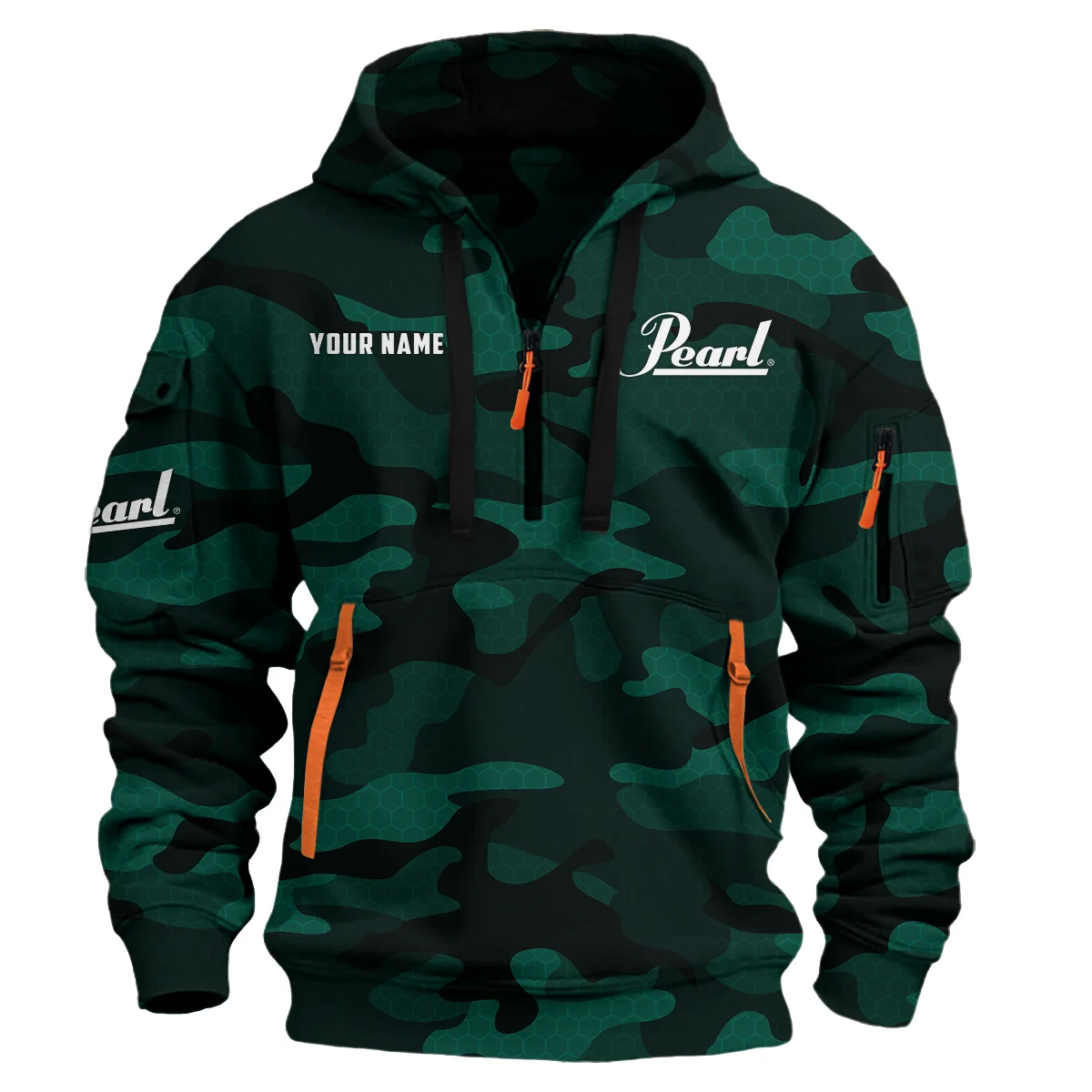 Pearl Drums Exclusive Logo - Personalized Hoodie Half Zipper QTDR210425A3PRL - Green