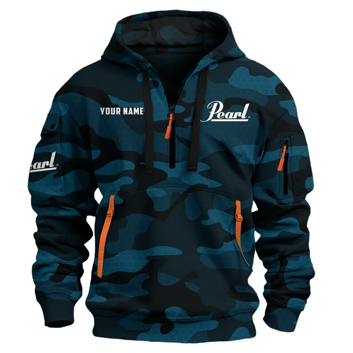Pearl Drums Exclusive Logo - Personalized Hoodie Half Zipper QTDR210425A3PRL - Navy Blue 