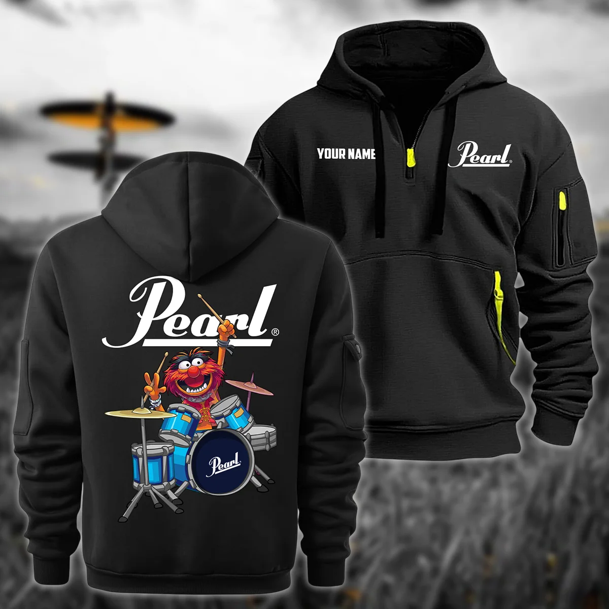 Pearl Drums Exclusive Logo - Personalized Hoodie Half Zipper QTDR210425A4PRL - Black