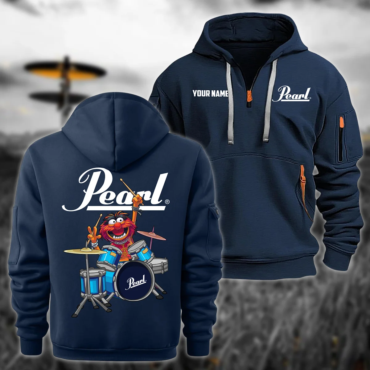 Pearl Drums Exclusive Logo - Personalized Hoodie Half Zipper QTDR210425A4PRL - Navy