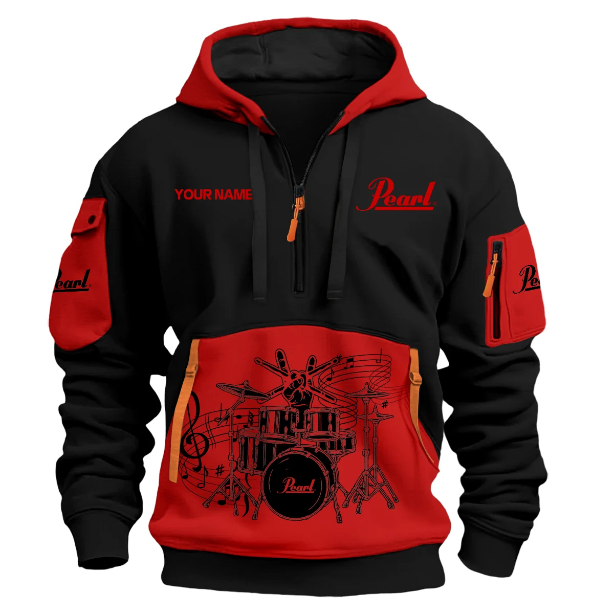 Pearl Drums Exclusive Logo - Personalized Hoodie Half Zipper QTDRU260425A1PRL - Red