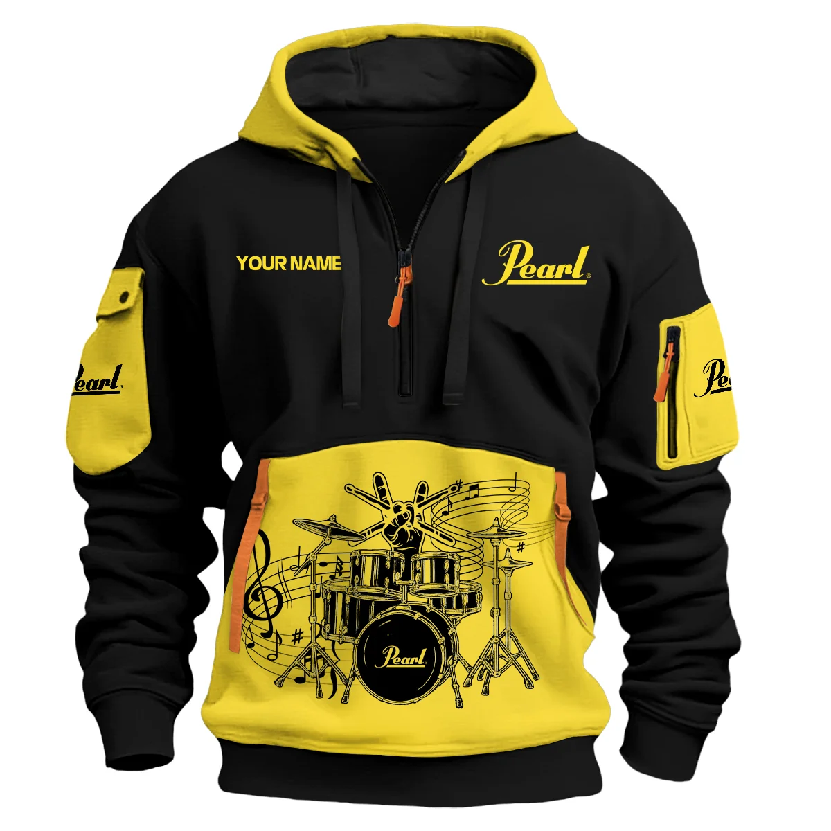Pearl Drums Exclusive Logo - Personalized Hoodie Half Zipper QTDRU260425A1PRL - Yellow