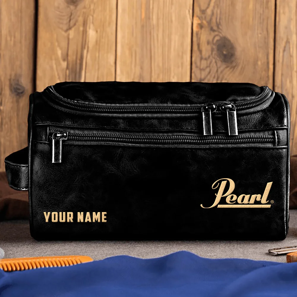 Pearl Drums Exclusive Logo - Personalized Leather Toiletry Bag QTDR210425A1PRL - Black