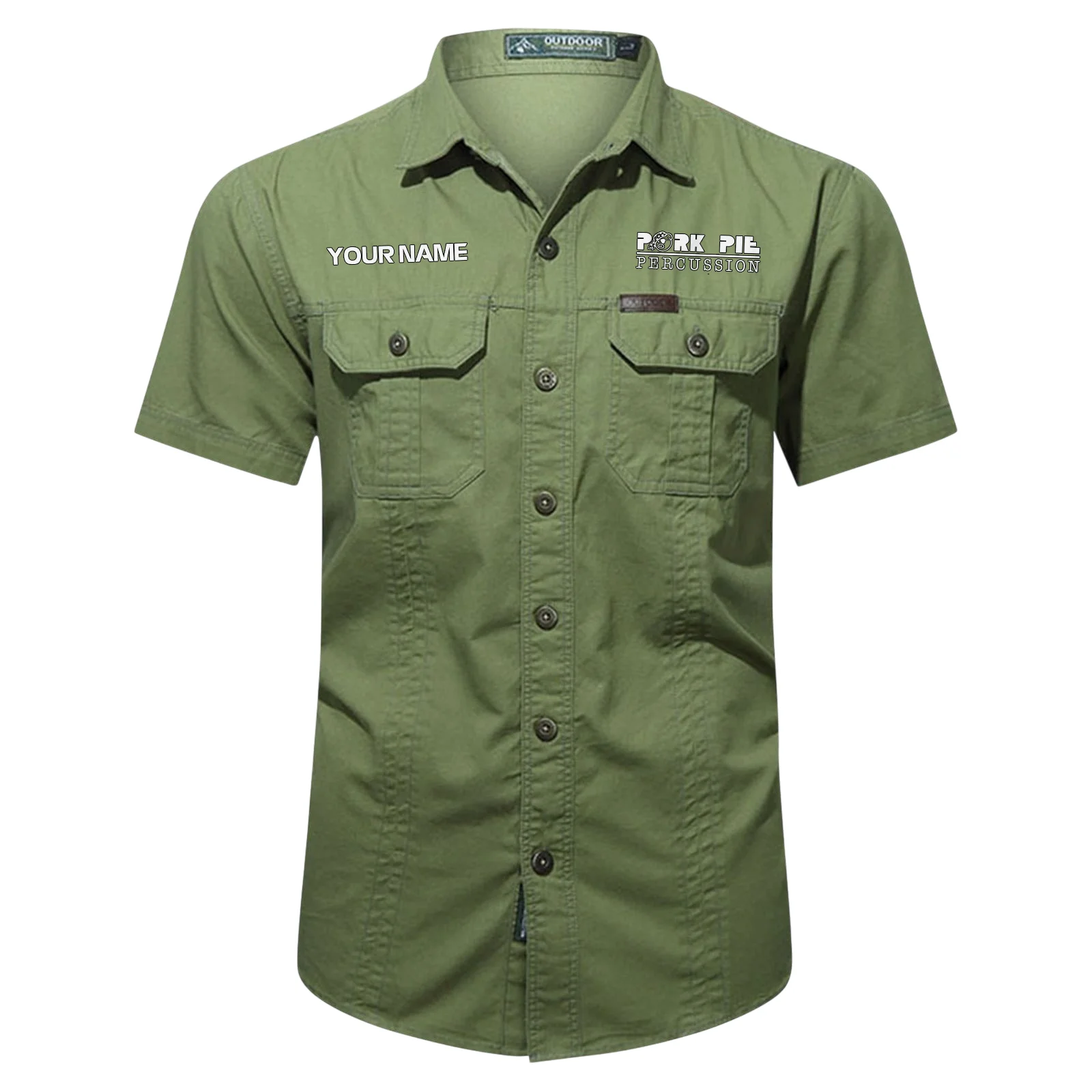 Pork Pie Drums Exclusive Logo - Personalized Casual Shirt QTDR240425A1PPD - Army Green