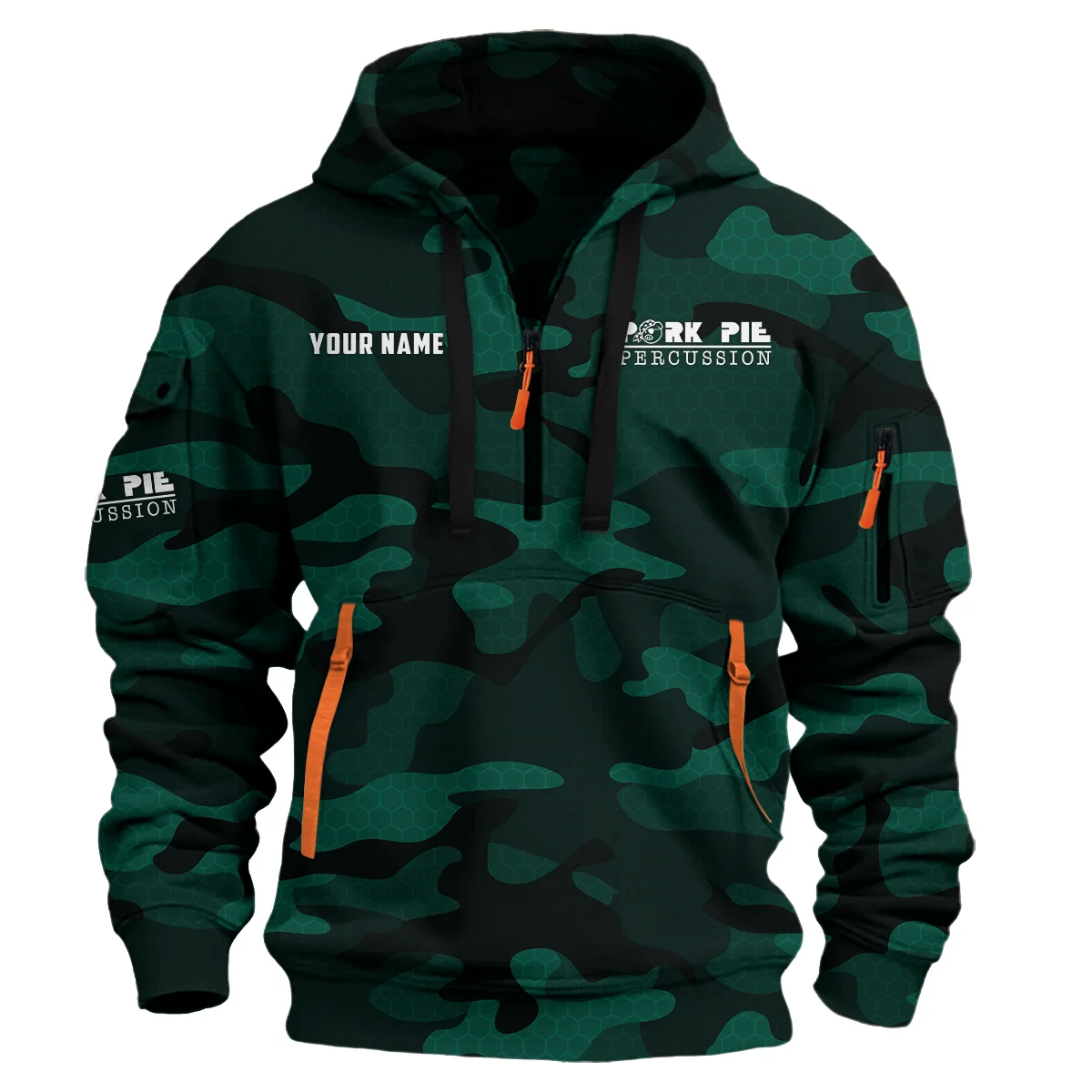Pork Pie Drums Exclusive Logo - Personalized Hoodie Half Zipper QTDR210425A3PPD - Green