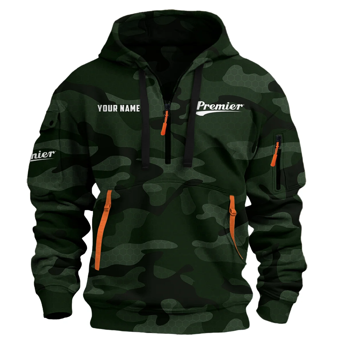 Premier Drums Exclusive Logo - Personalized Hoodie Half Zipper QTDR210425A3PMR - Dark Green