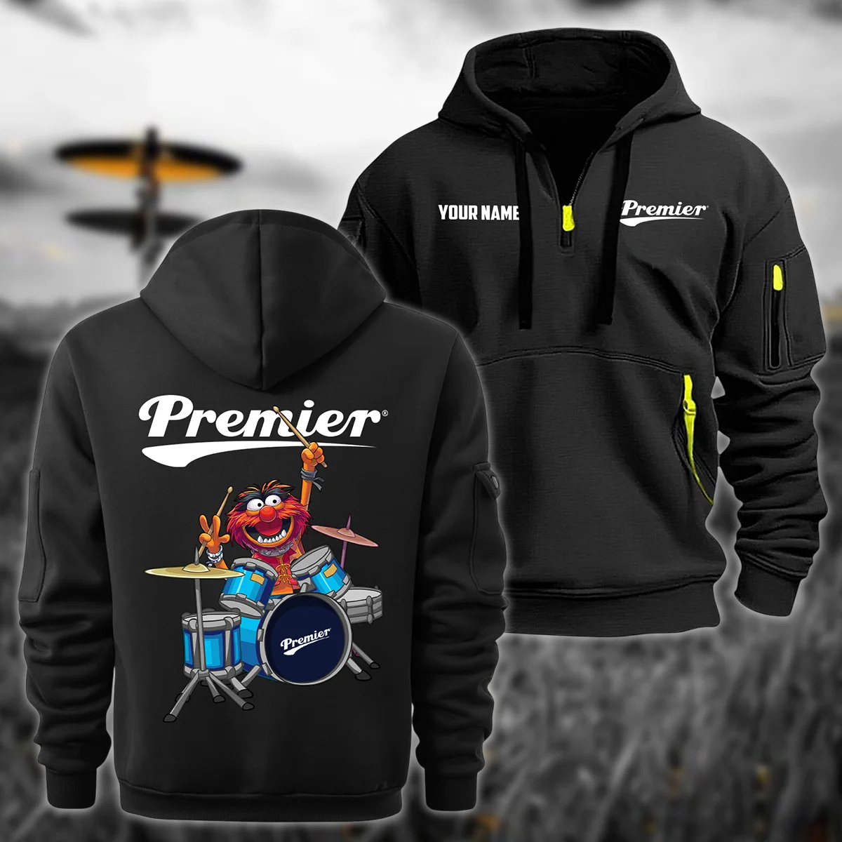 Premier Drums Exclusive Logo - Personalized Hoodie Half Zipper QTDR210425A4PMR - Black