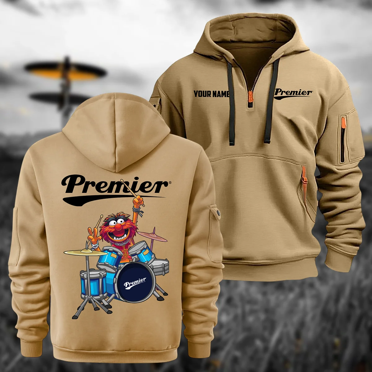 Premier Drums Exclusive Logo - Personalized Hoodie Half Zipper QTDR210425A4PMR - Khaki