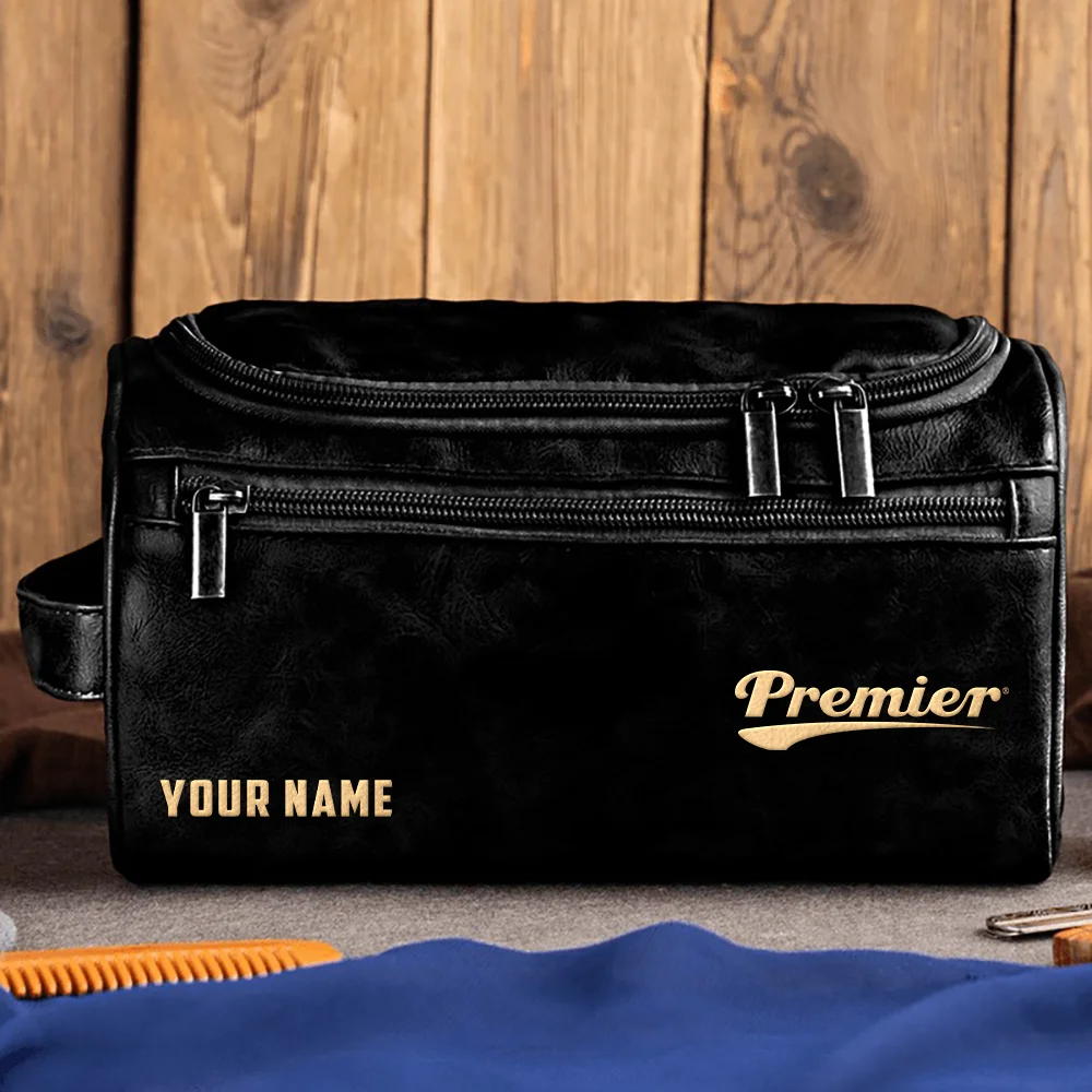 Premier Drums Exclusive Logo - Personalized Leather Toiletry Bag QTDR210425A1PMR - Black