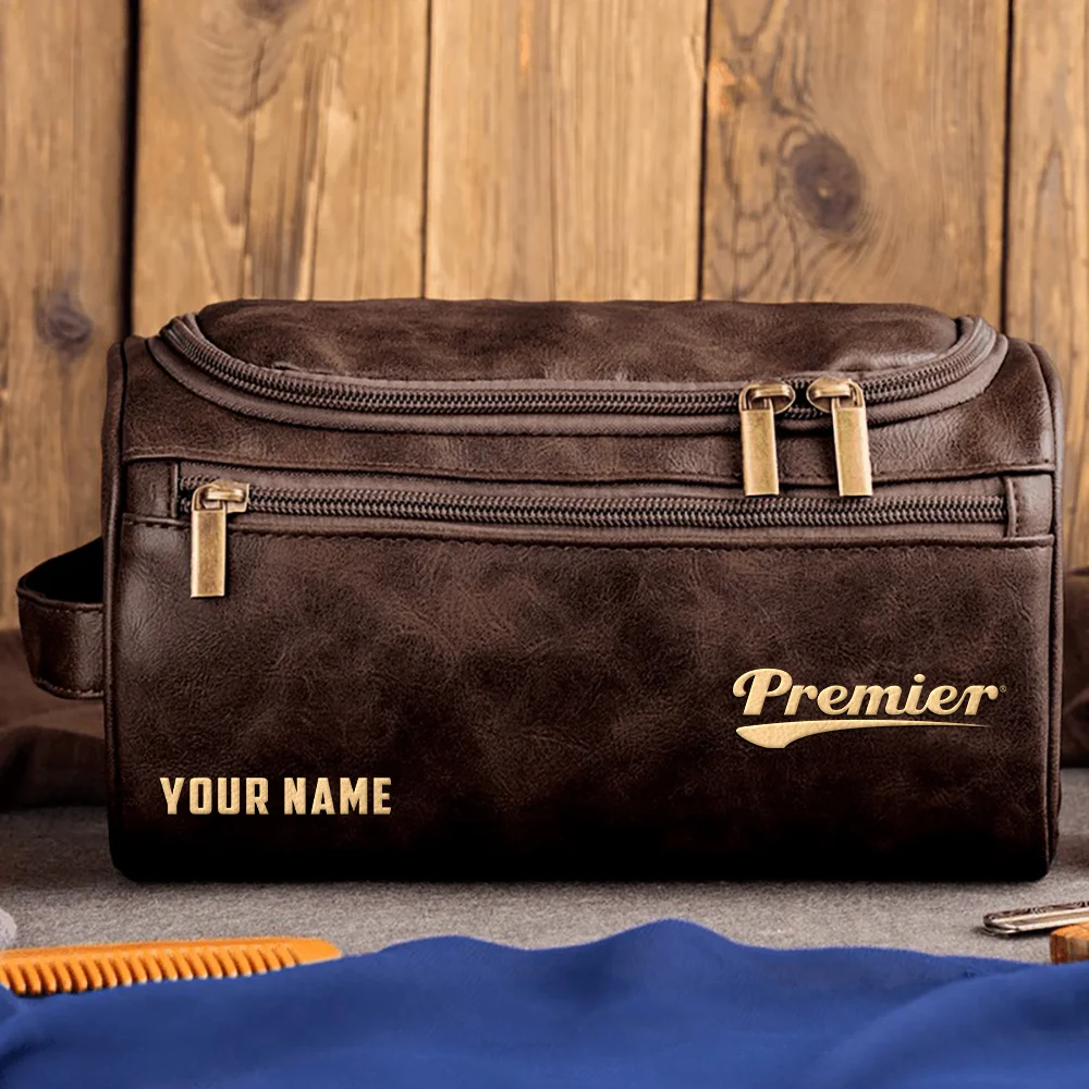 Premier Drums Exclusive Logo - Personalized Leather Toiletry Bag QTDR210425A1PMR - Coffee