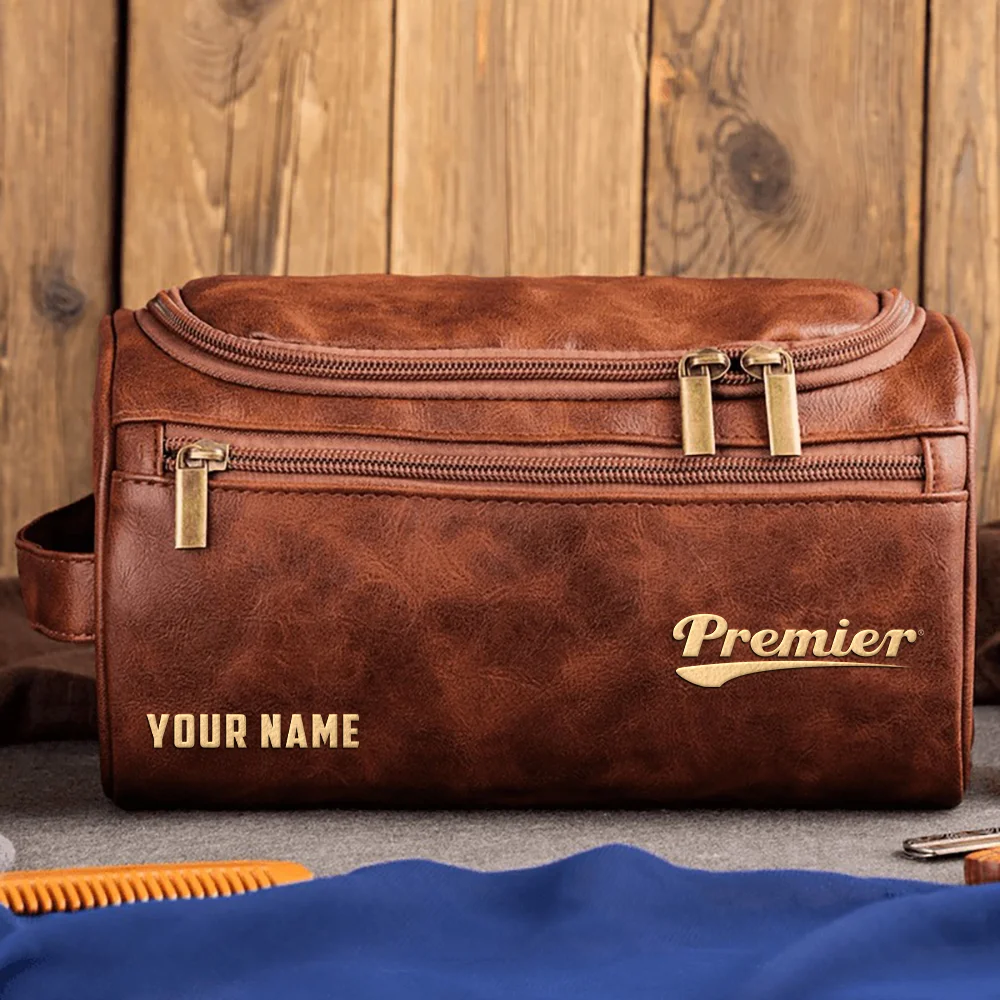 Premier Drums Exclusive Logo - Personalized Leather Toiletry Bag QTDR210425A1PMR - Dark Brown