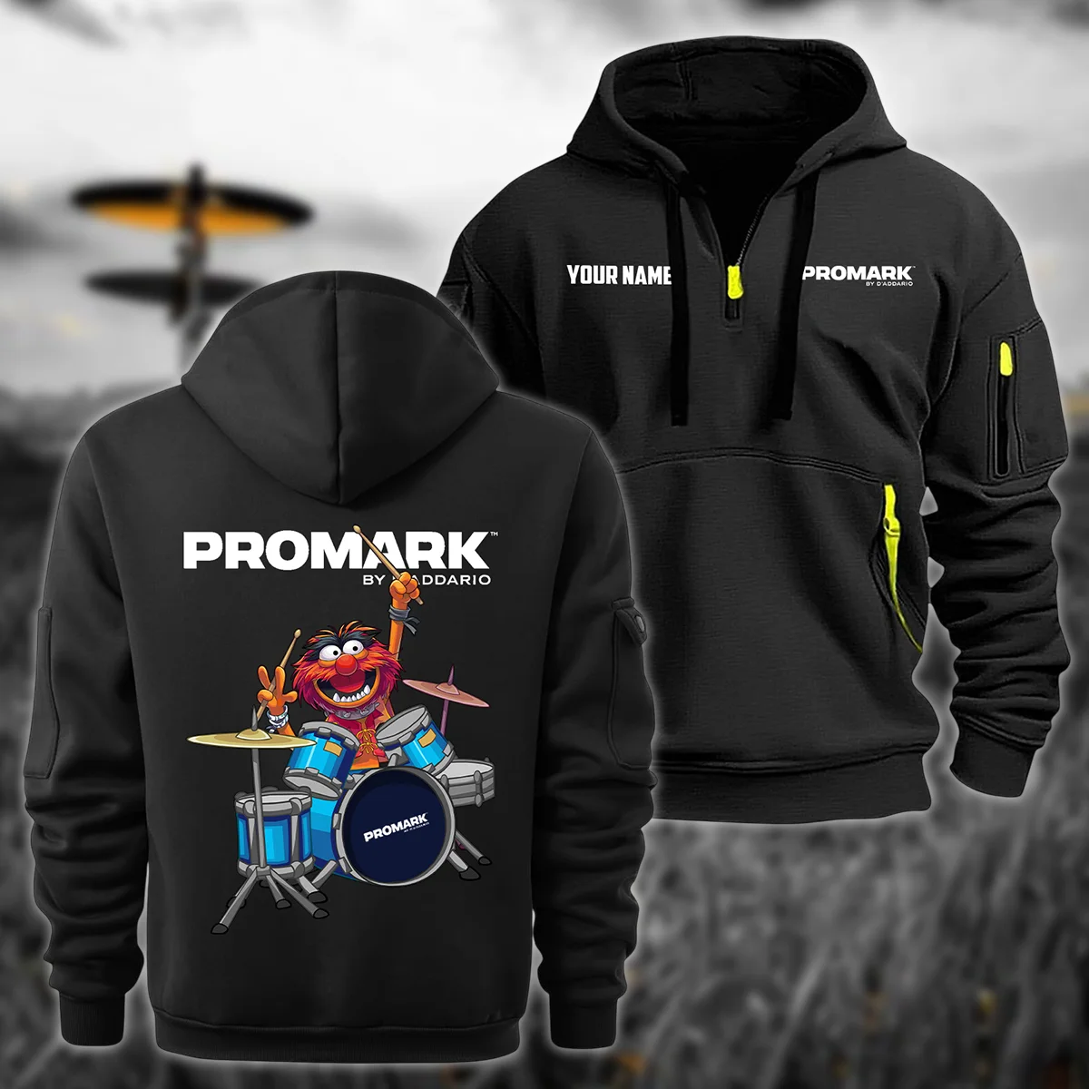 Pro-Mark Drums Exclusive Logo - Personalized Hoodie Half Zipper QTDR210425A4PMK - Black