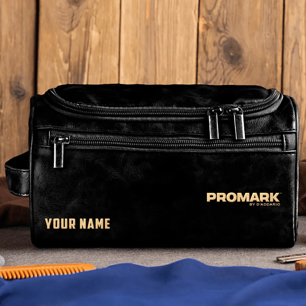 Pro-Mark Drums Exclusive Logo - Personalized Leather Toiletry Bag QTDR210425A1PMK - Black