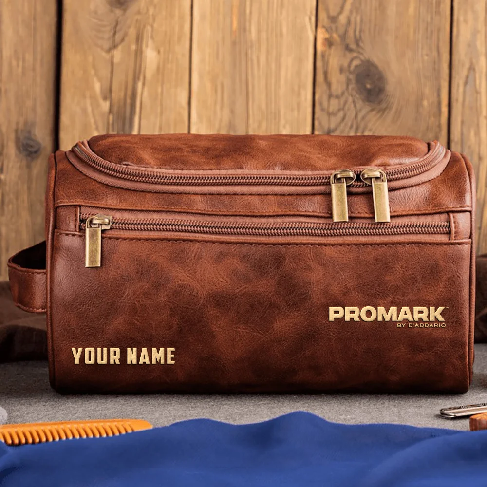 Pro-Mark Drums Exclusive Logo - Personalized Leather Toiletry Bag QTDR210425A1PMK - Dark Brown