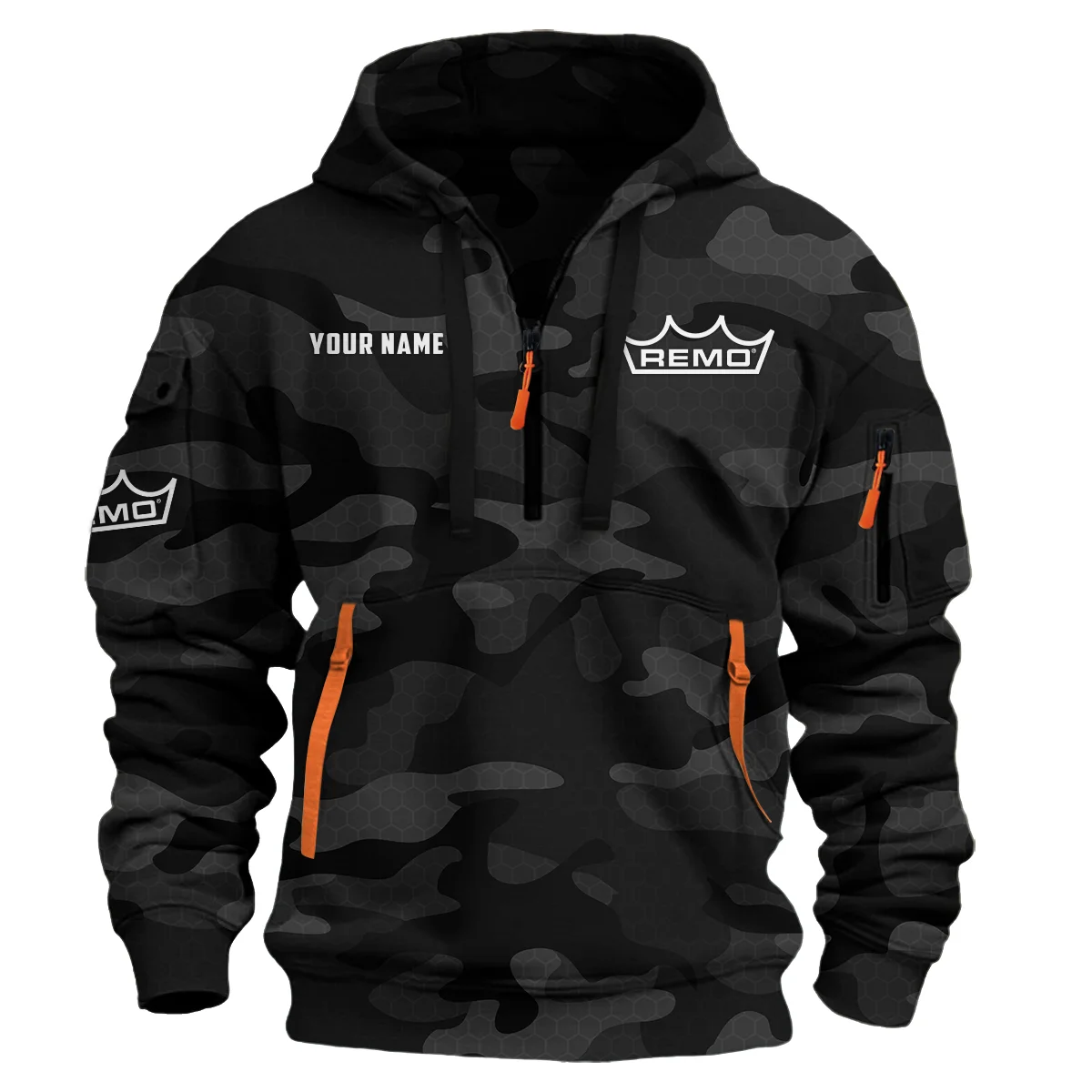 Remo Drums Exclusive Logo - Personalized Hoodie Half Zipper QTDR210425A3RMO - Black