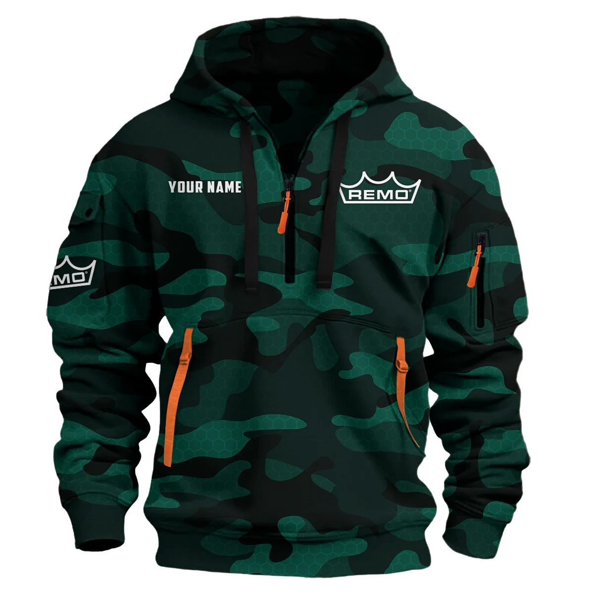 Remo Drums Exclusive Logo - Personalized Hoodie Half Zipper QTDR210425A3RMO - Green