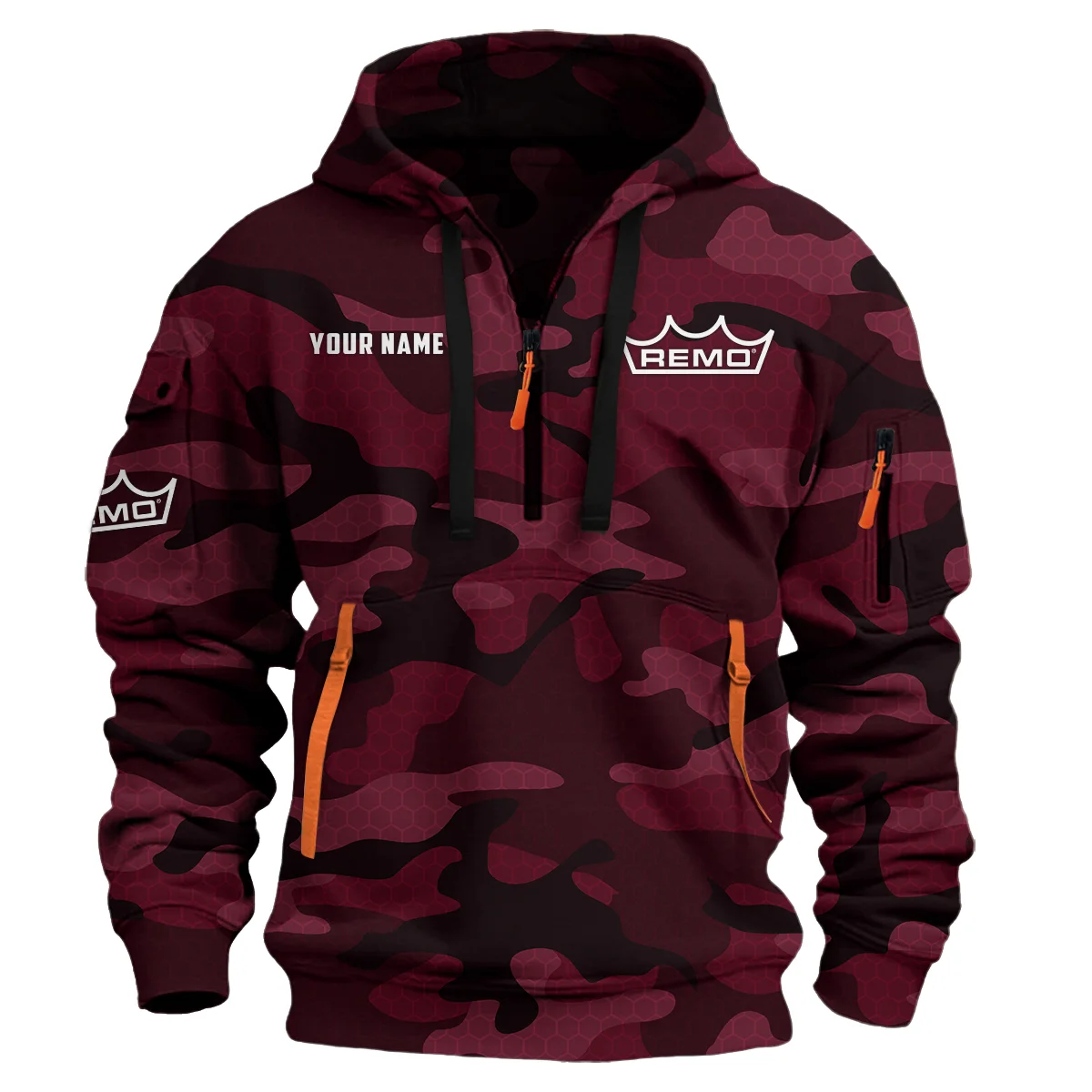 Remo Drums Exclusive Logo - Personalized Hoodie Half Zipper QTDR210425A3RMO - Maroon