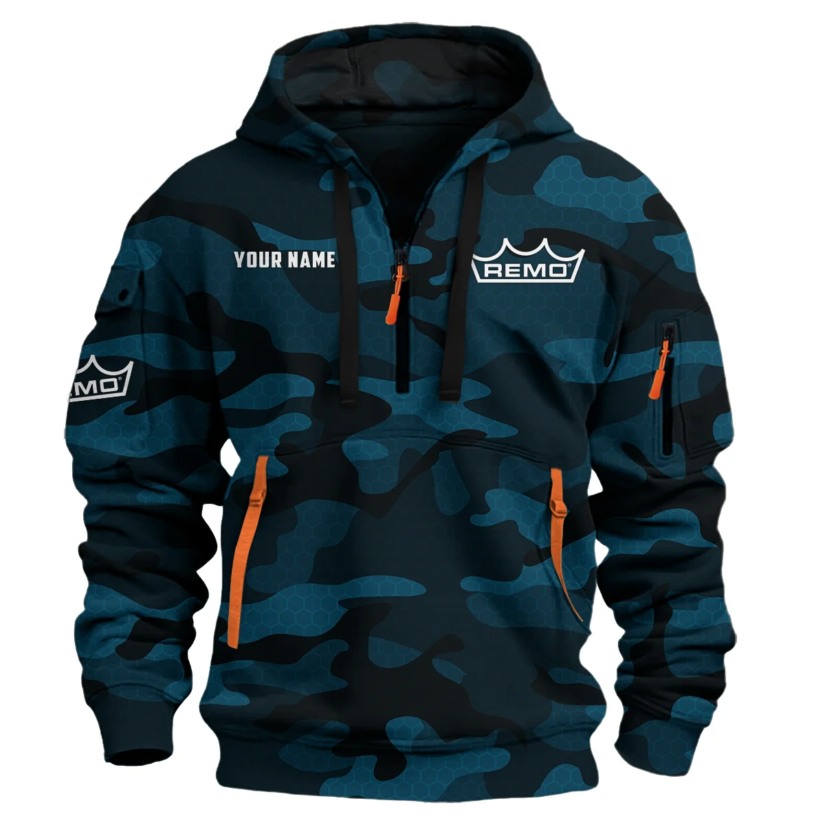 Remo Drums Exclusive Logo - Personalized Hoodie Half Zipper QTDR210425A3RMO - Navy Blue 