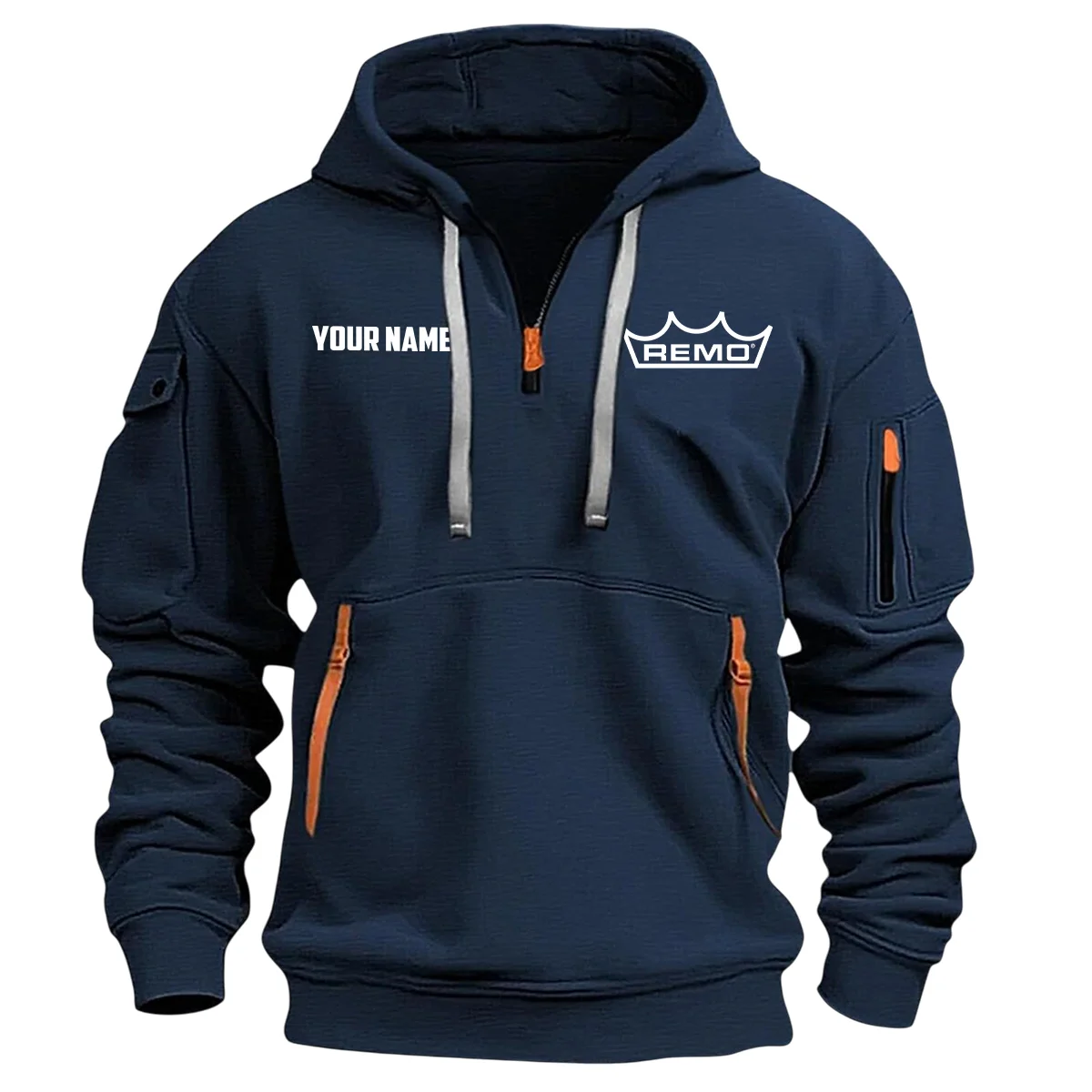 Remo Drums Exclusive Logo - Personalized Hoodie Half Zipper QTDR210425A4RMO - Navy