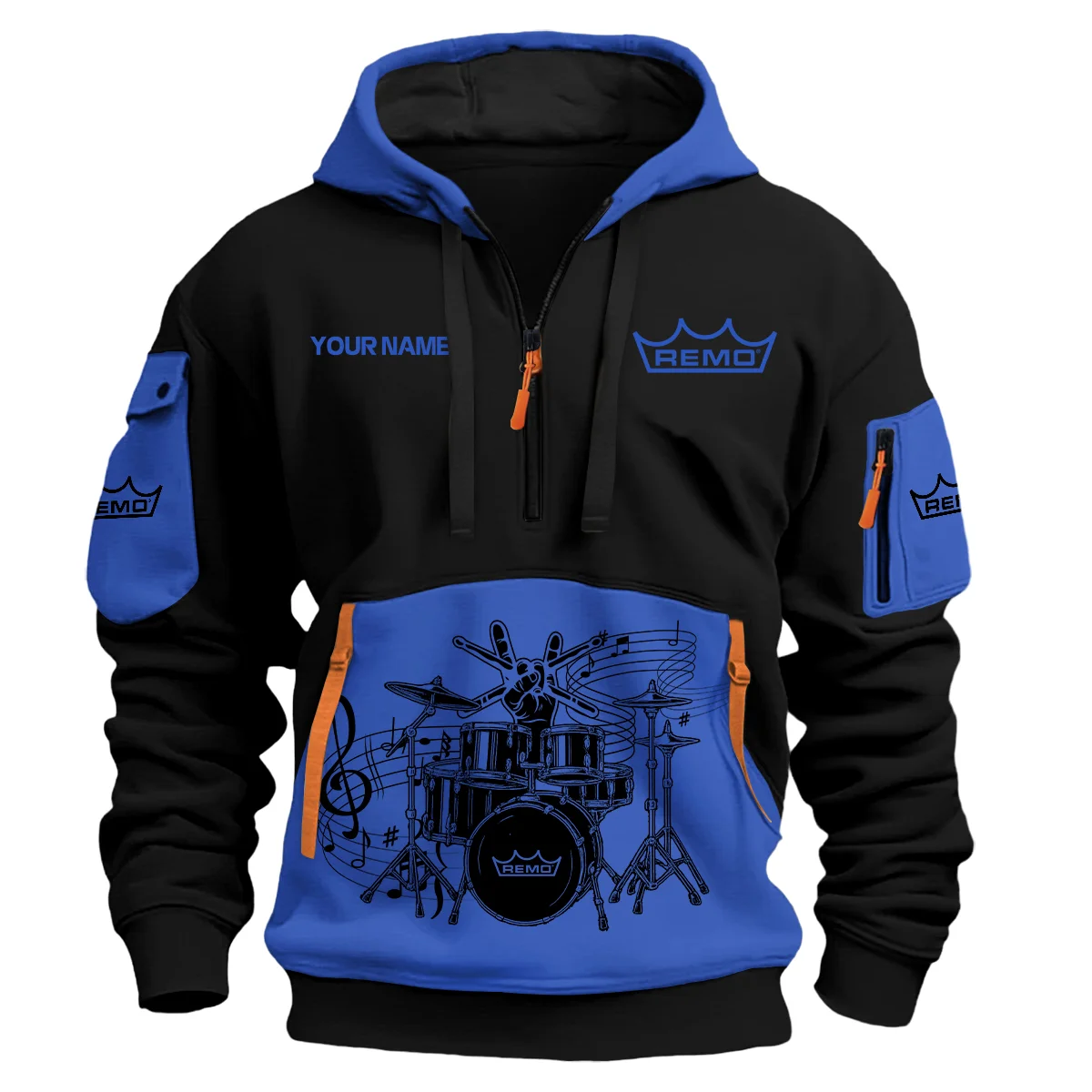 Remo Drums Exclusive Logo - Personalized Hoodie Half Zipper QTDRU260425A1RMO - Blue