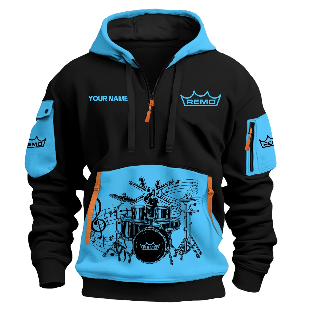 Remo Drums Exclusive Logo - Personalized Hoodie Half Zipper QTDRU260425A1RMO - Light Blue 