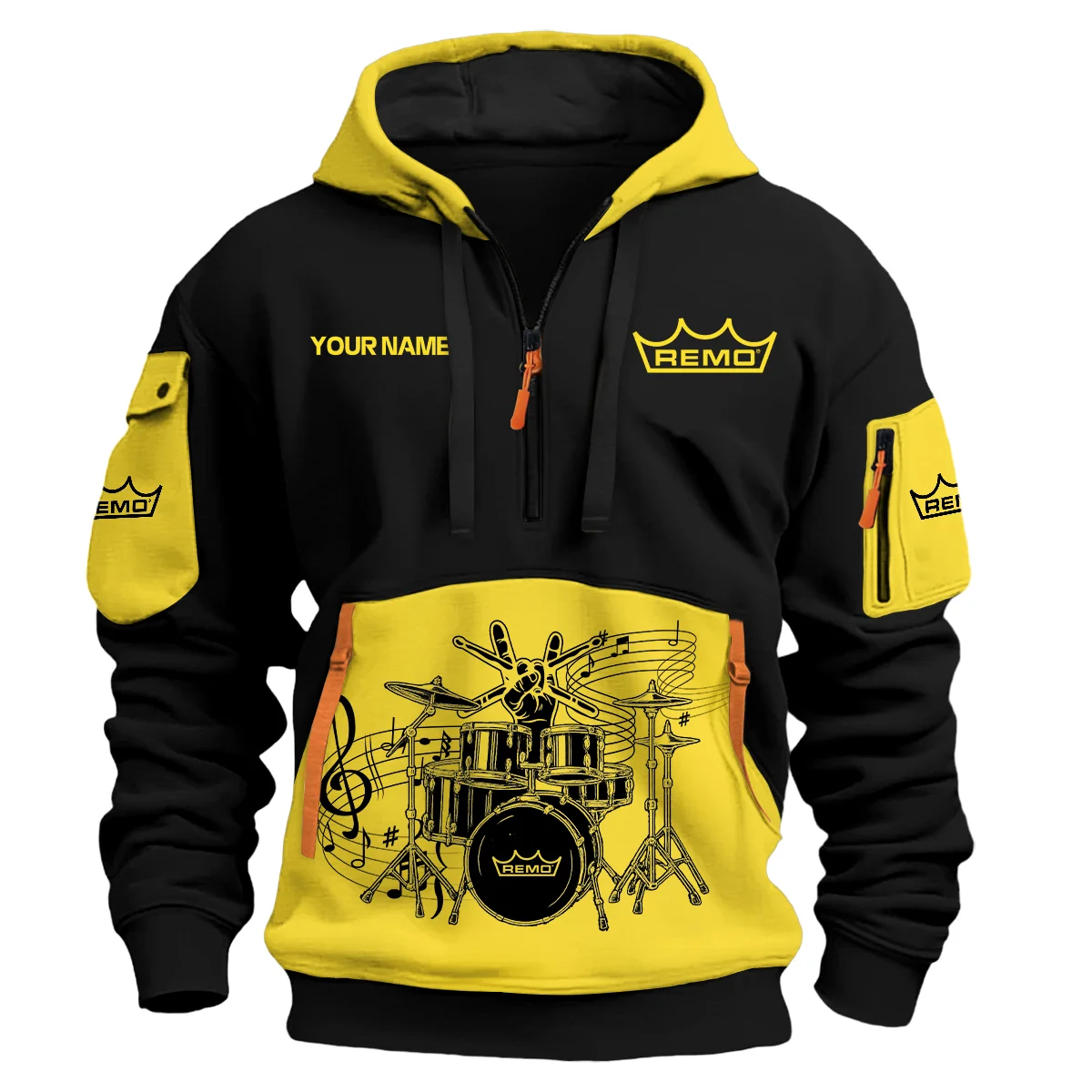 Remo Drums Exclusive Logo - Personalized Hoodie Half Zipper QTDRU260425A1RMO - Yellow