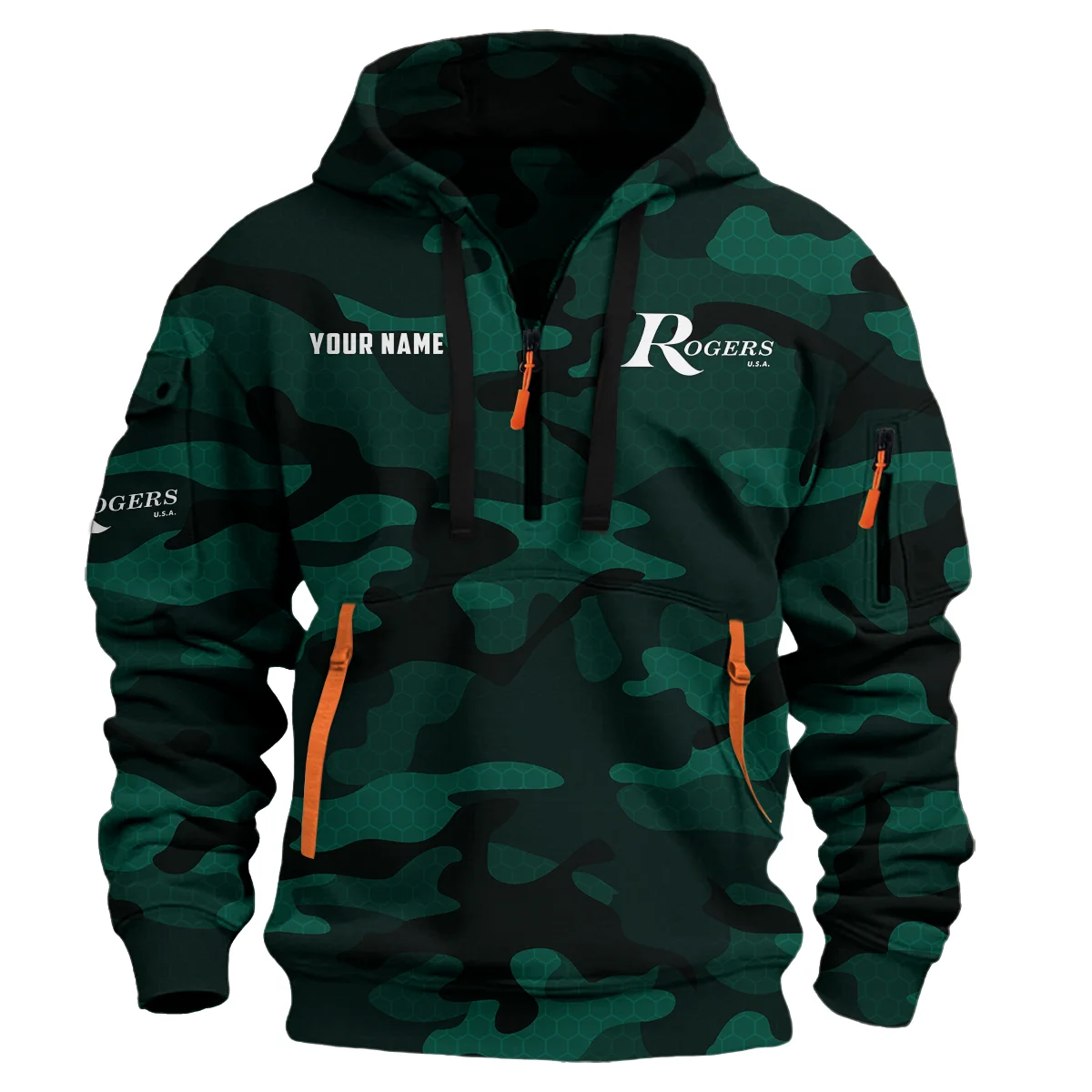 Rogers Drums Exclusive Logo - Personalized Hoodie Half Zipper QTDR210425A3RGS - Green