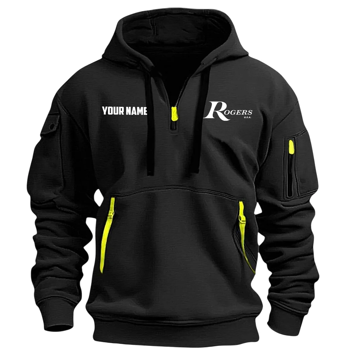 Rogers Drums Exclusive Logo - Personalized Hoodie Half Zipper QTDR210425A4RGS - Black