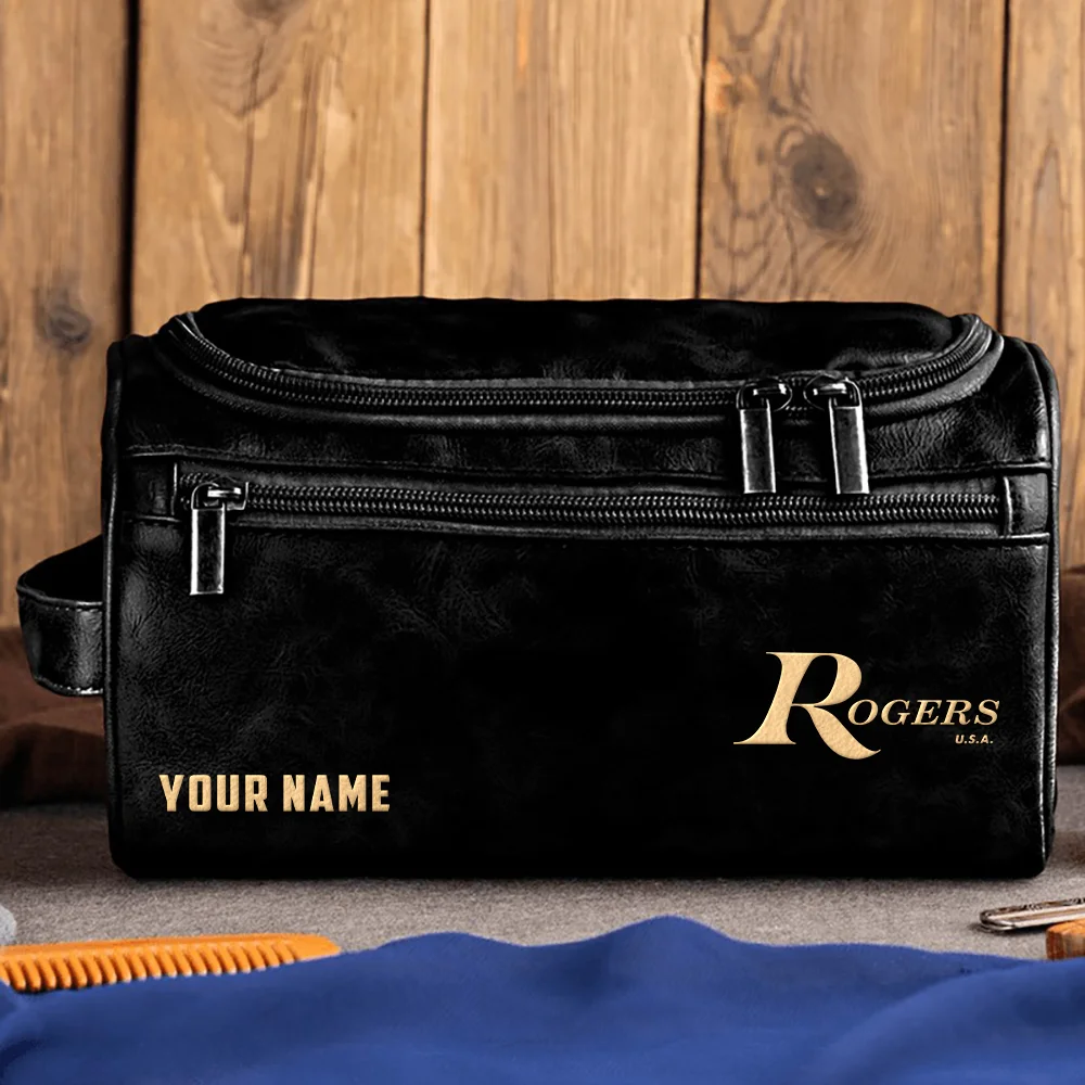 Rogers Drums Exclusive Logo - Personalized Leather Toiletry Bag QTDR210425A1RGS - Black