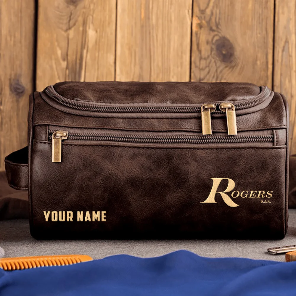 Rogers Drums Exclusive Logo - Personalized Leather Toiletry Bag QTDR210425A1RGS - Coffee