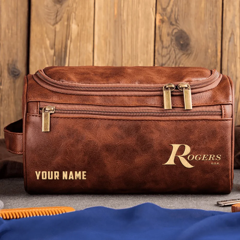 Rogers Drums Exclusive Logo - Personalized Leather Toiletry Bag QTDR210425A1RGS - Dark Brown