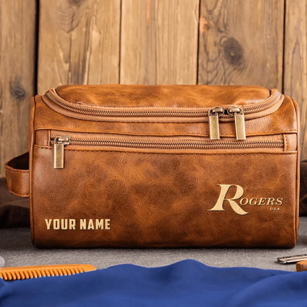 Rogers Drums Exclusive Logo - Personalized Leather Toiletry Bag QTDR210425A1RGS - Light Brown