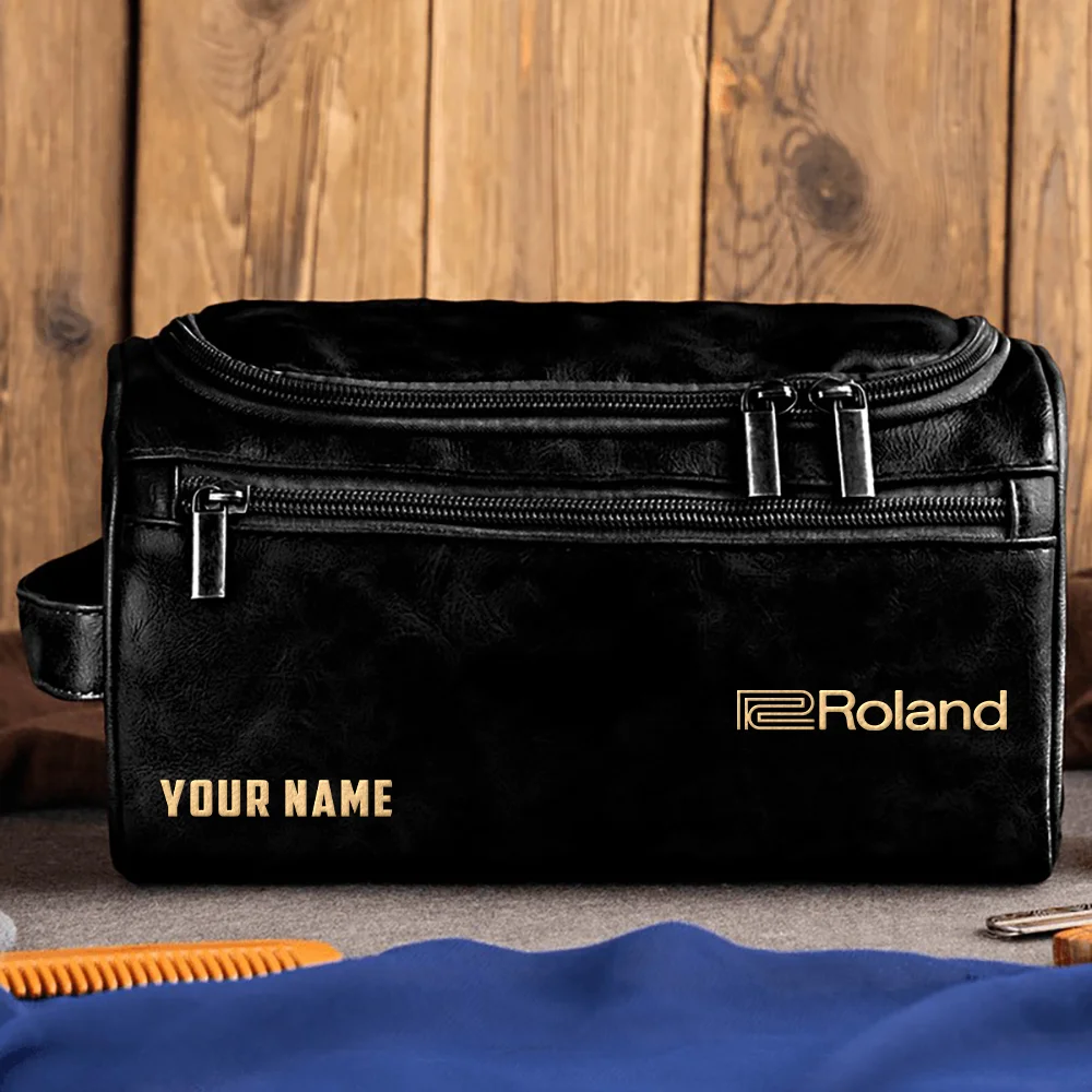 Roland Drums Exclusive Logo - Personalized Leather Toiletry Bag QTDR210425A1ROL - Black