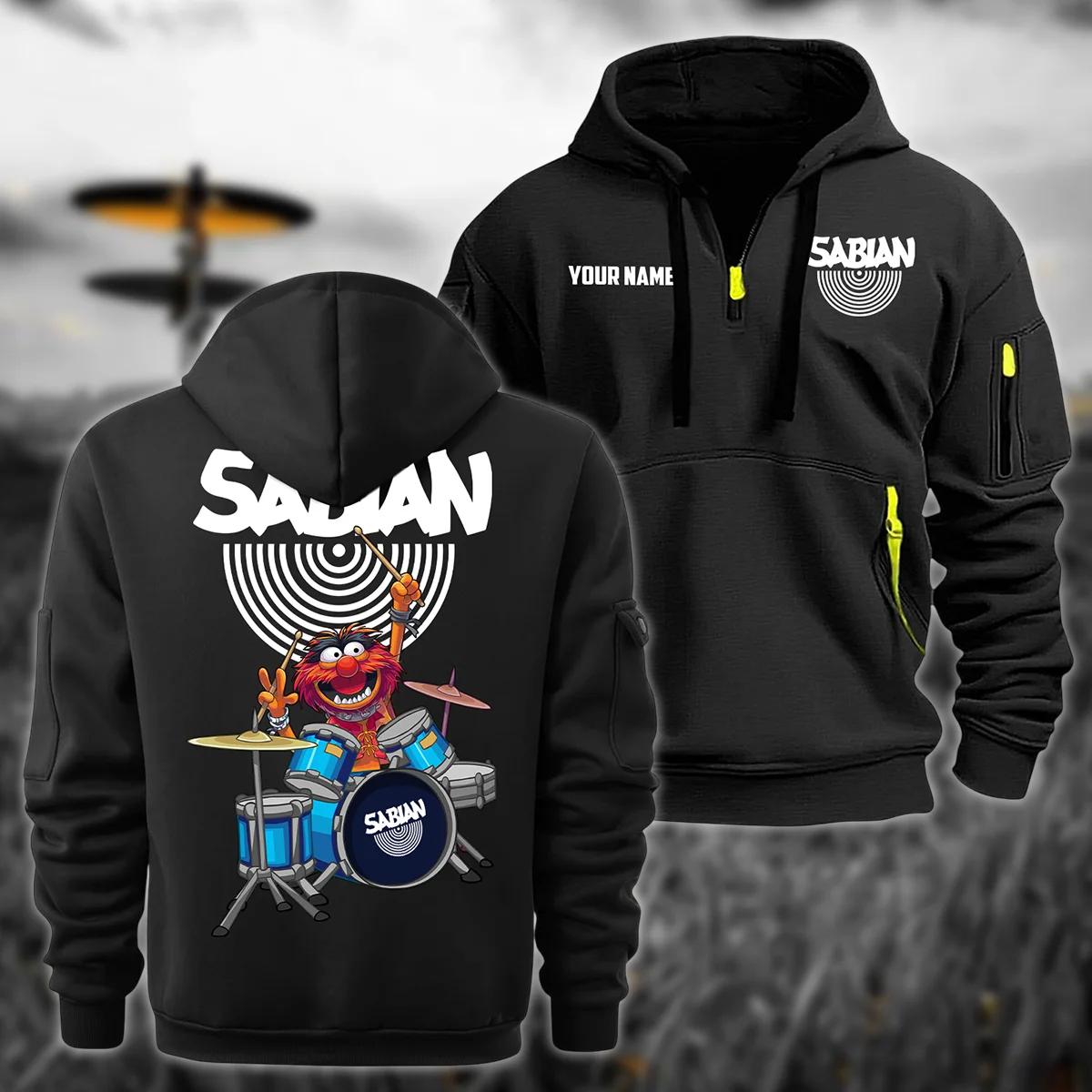 Sabian Drums Exclusive Logo - Personalized Hoodie Half Zipper QTDR210425A4SBN - Black
