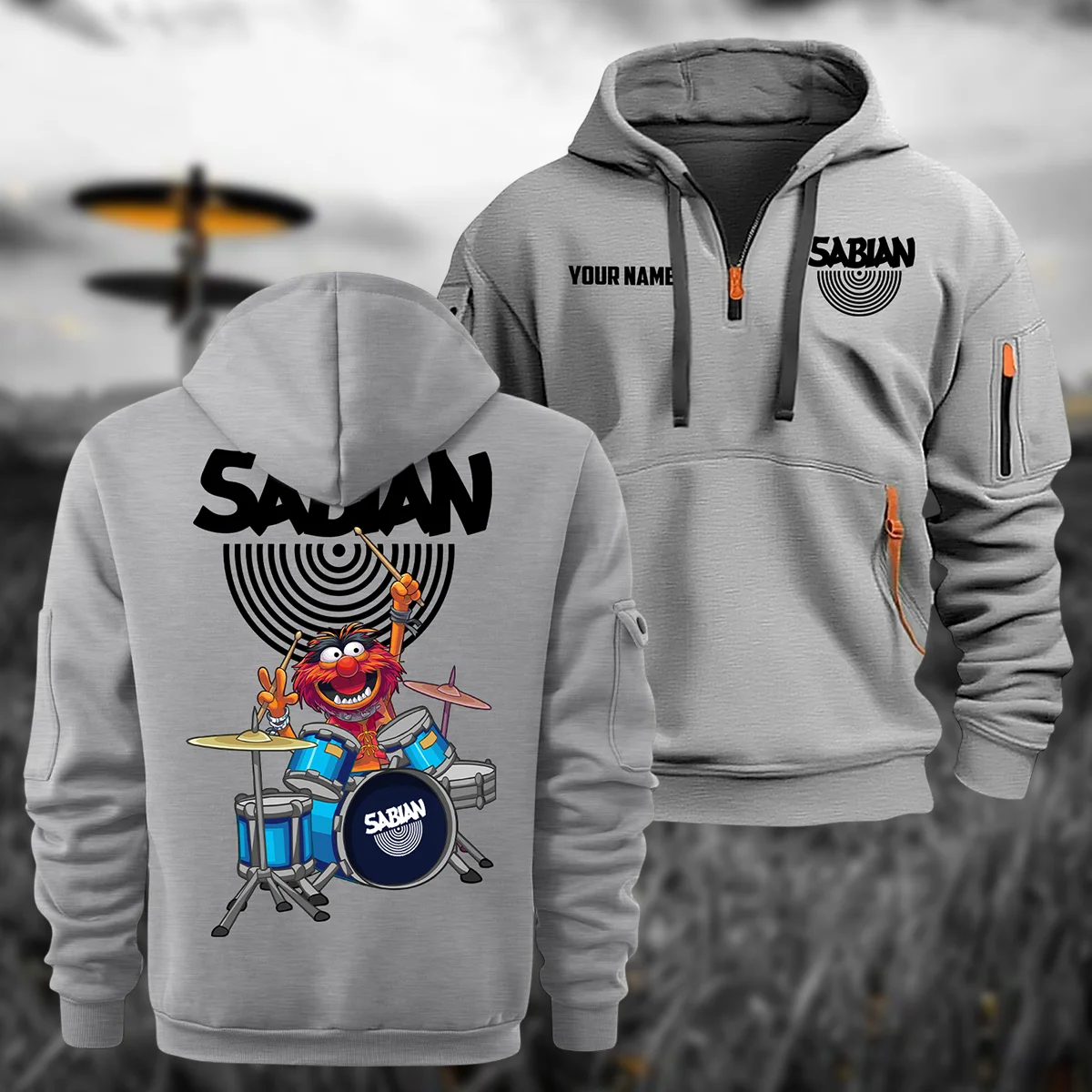 Sabian Drums Exclusive Logo - Personalized Hoodie Half Zipper QTDR210425A4SBN - Gray