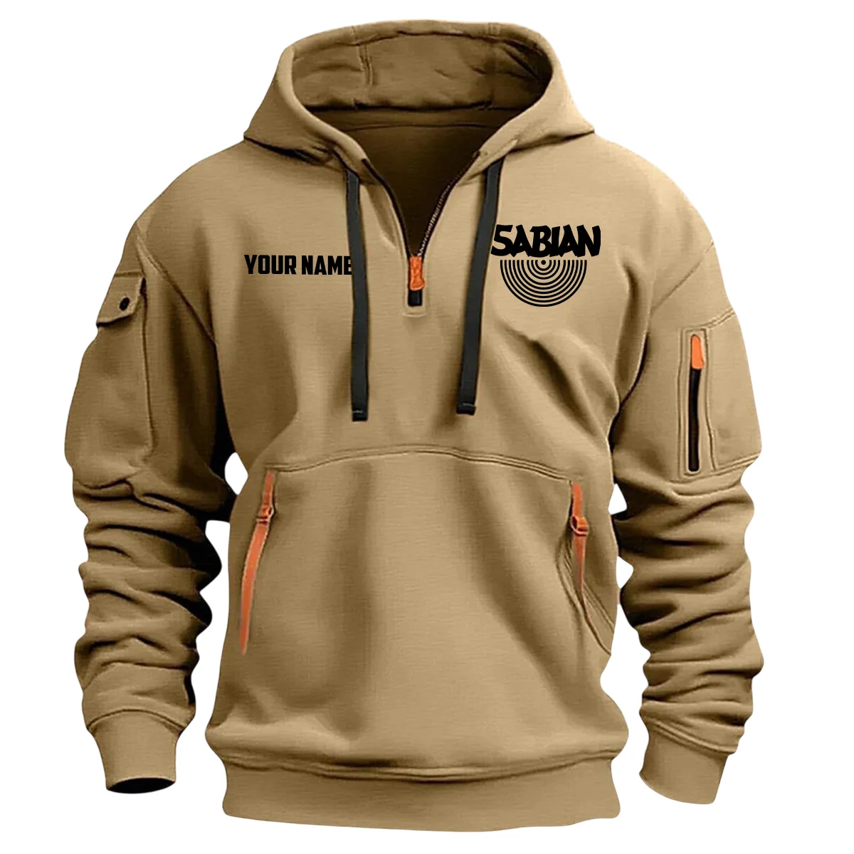 Sabian Drums Exclusive Logo - Personalized Hoodie Half Zipper QTDR210425A4SBN - Khaki