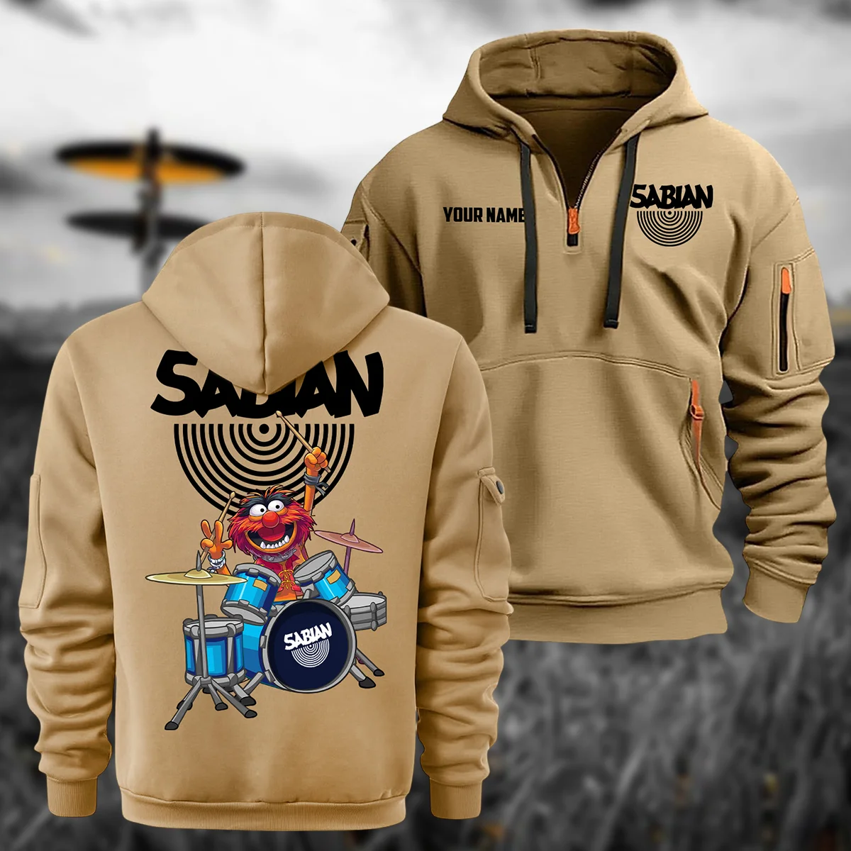 Sabian Drums Exclusive Logo - Personalized Hoodie Half Zipper QTDR210425A4SBN - Khaki