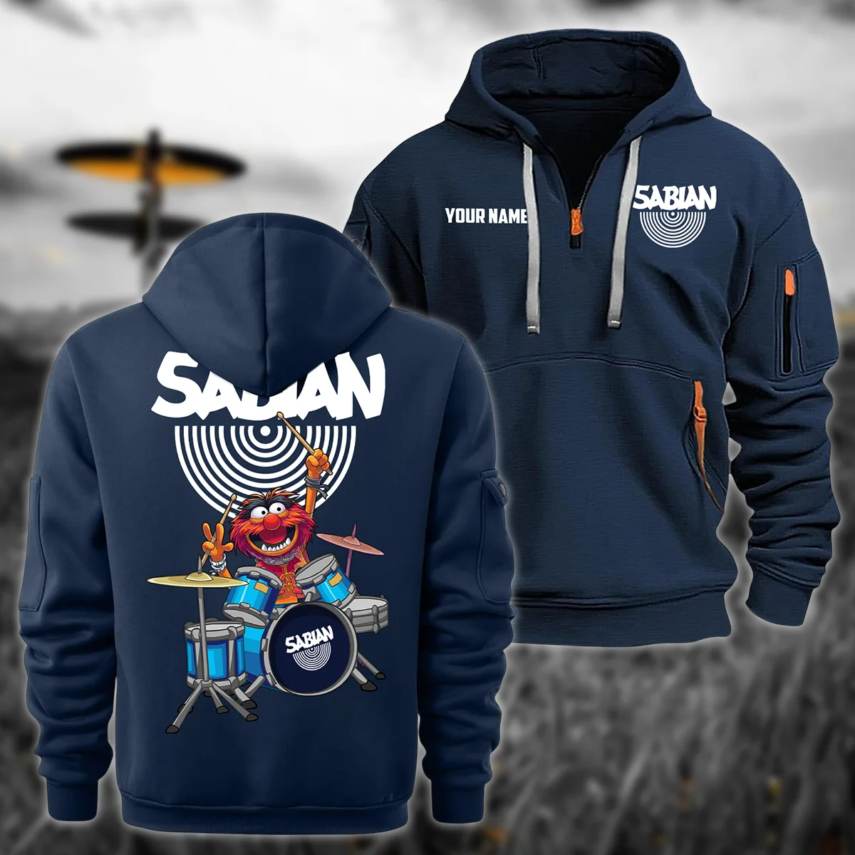 Sabian Drums Exclusive Logo - Personalized Hoodie Half Zipper QTDR210425A4SBN - Navy