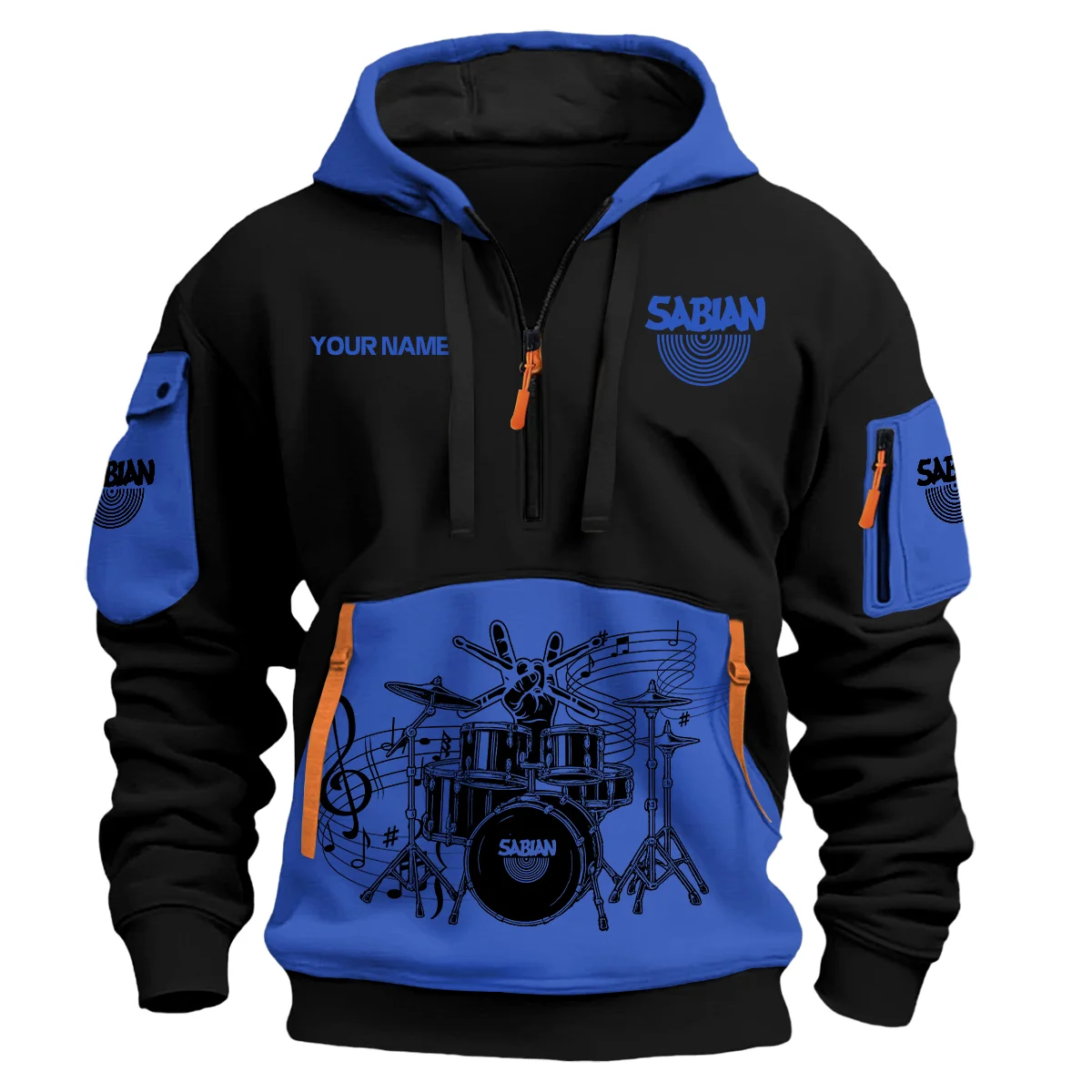 Sabian Drums Exclusive Logo - Personalized Hoodie Half Zipper QTDRU260425A1SBN - Blue