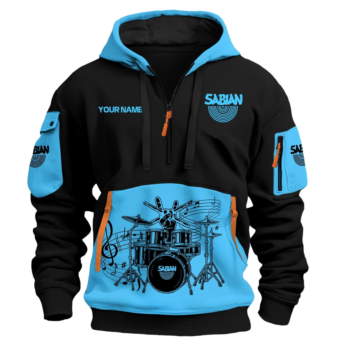 Sabian Drums Exclusive Logo - Personalized Hoodie Half Zipper QTDRU260425A1SBN - Light Blue 