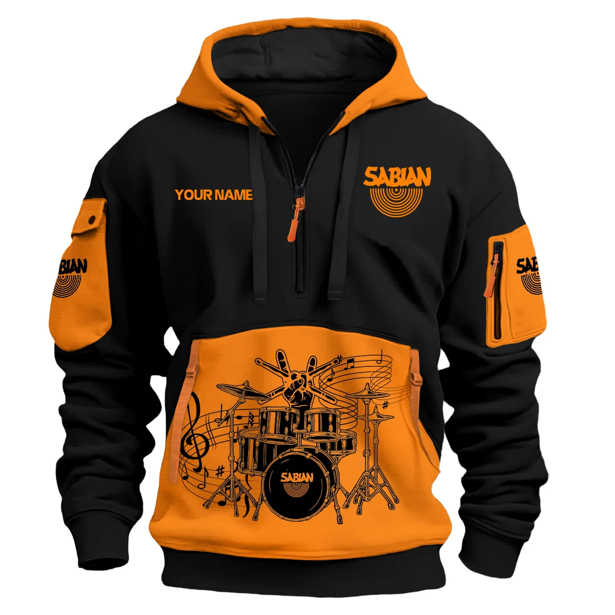 Sabian Drums Exclusive Logo - Personalized Hoodie Half Zipper QTDRU260425A1SBN - Orange