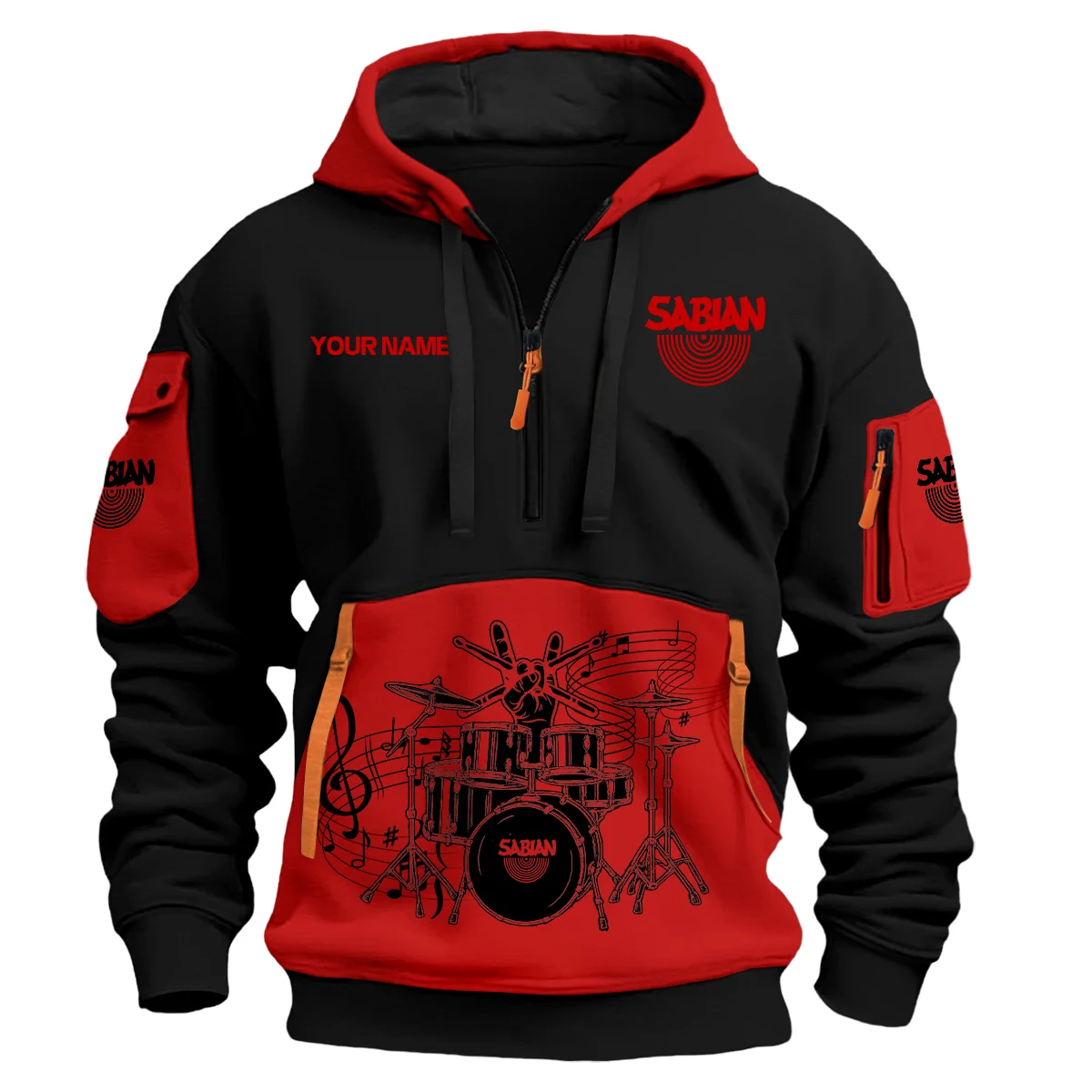 Sabian Drums Exclusive Logo - Personalized Hoodie Half Zipper QTDRU260425A1SBN - Red