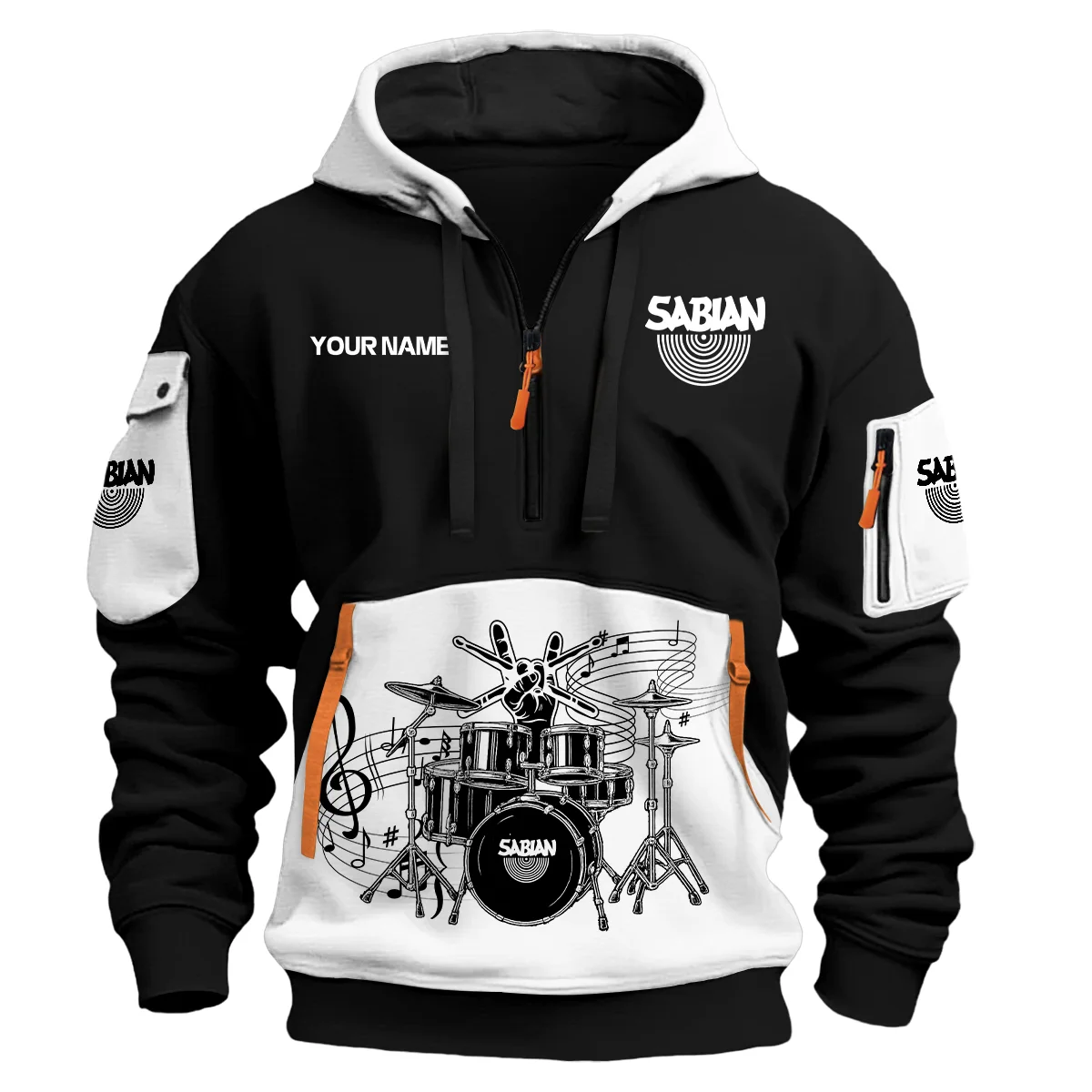 Sabian Drums Exclusive Logo - Personalized Hoodie Half Zipper QTDRU260425A1SBN - White